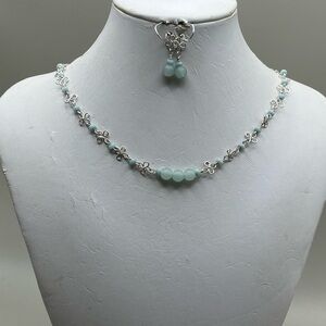 Elegant Sterling Silver and Aqua Women's Jewelry Set